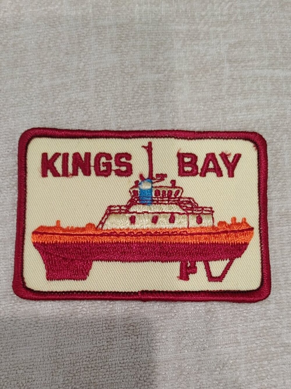 Vintage Kings Bay Fishing Boat Ship Iron-On Patch – Rare Collectible